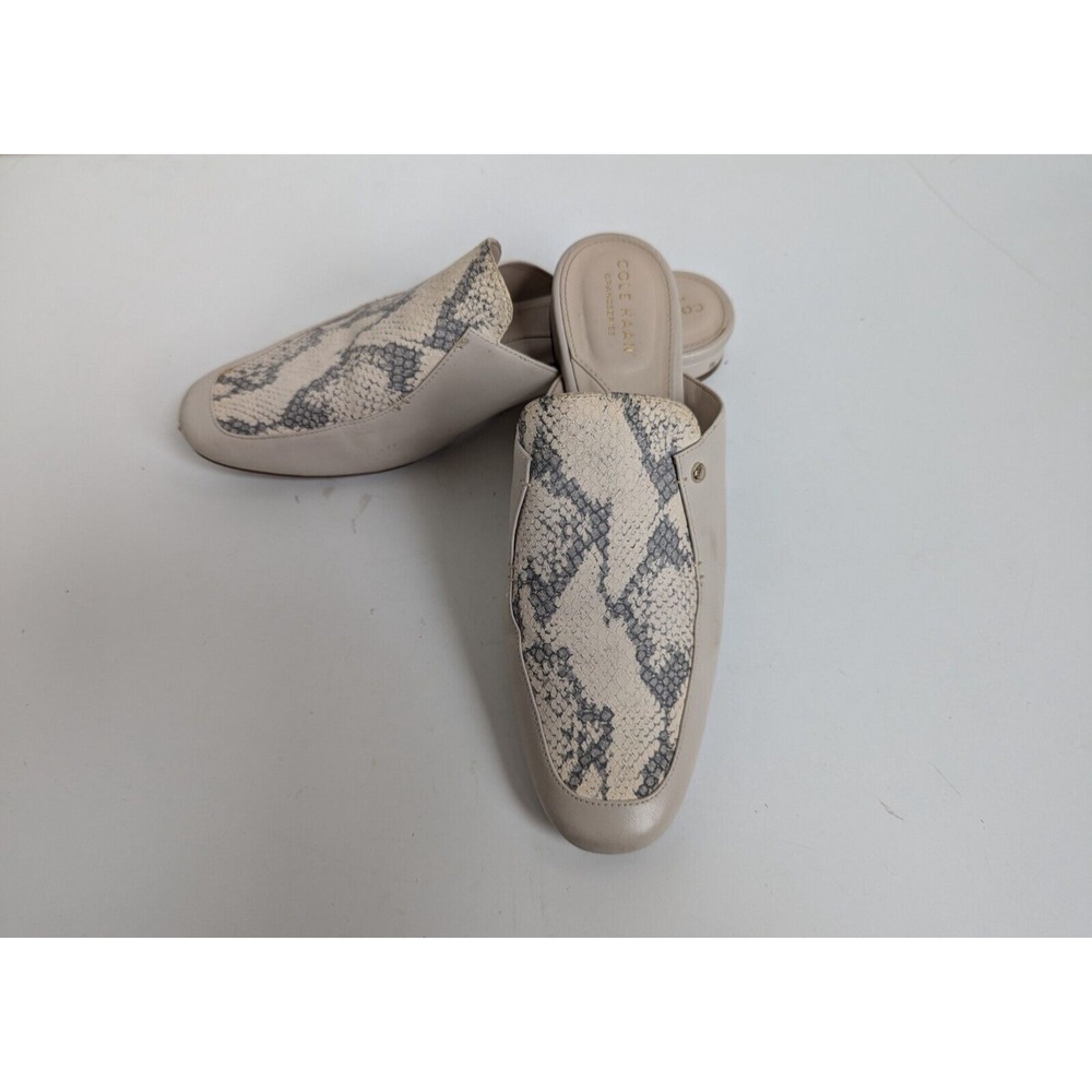 Cole Haan Women 8.5 B Ryan Mule In Stone Leather-Python  Slip-On Square Heel